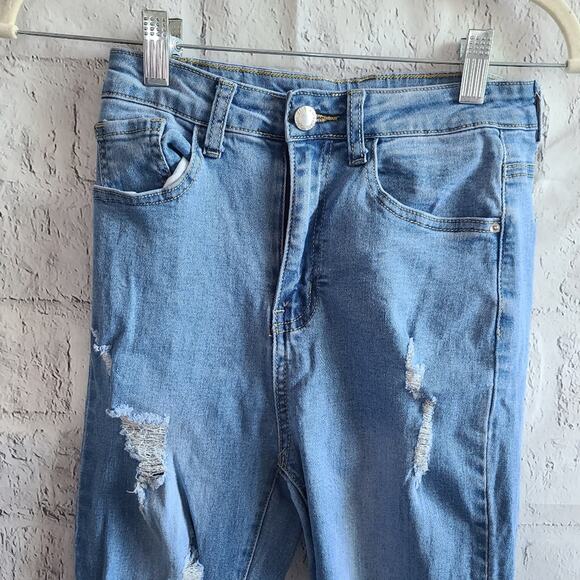 SHEIN Light Wash Distressed High Rise Jeans Size XS - Picture 4 of 12